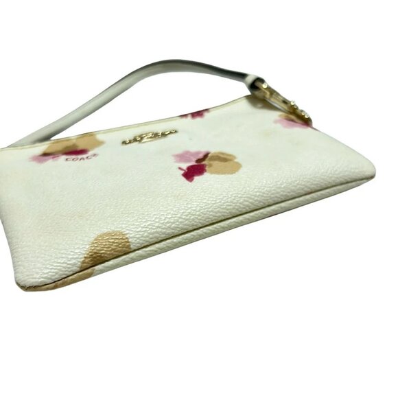 COACH Floral Print Corner Zip Wristlet 65307 White Pink Multi PVC Leather - - Picture 3 of 8